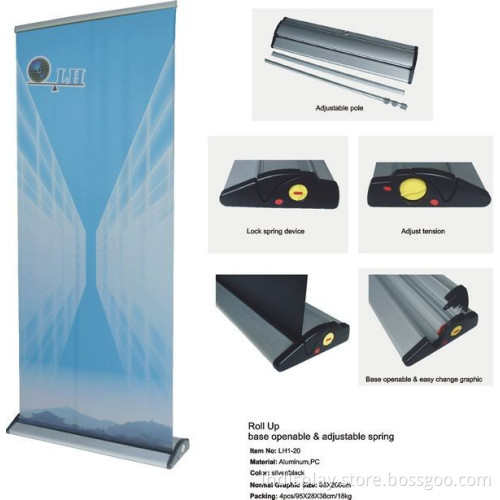Base openable ,adjustable spring ,good quality aluminium roll up banner stand